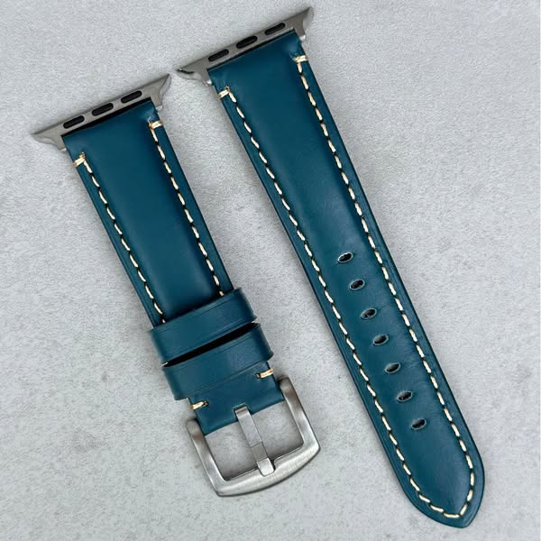 The Oslo: Petrol Blue Padded Full Grain Leather Apple Watch Strap