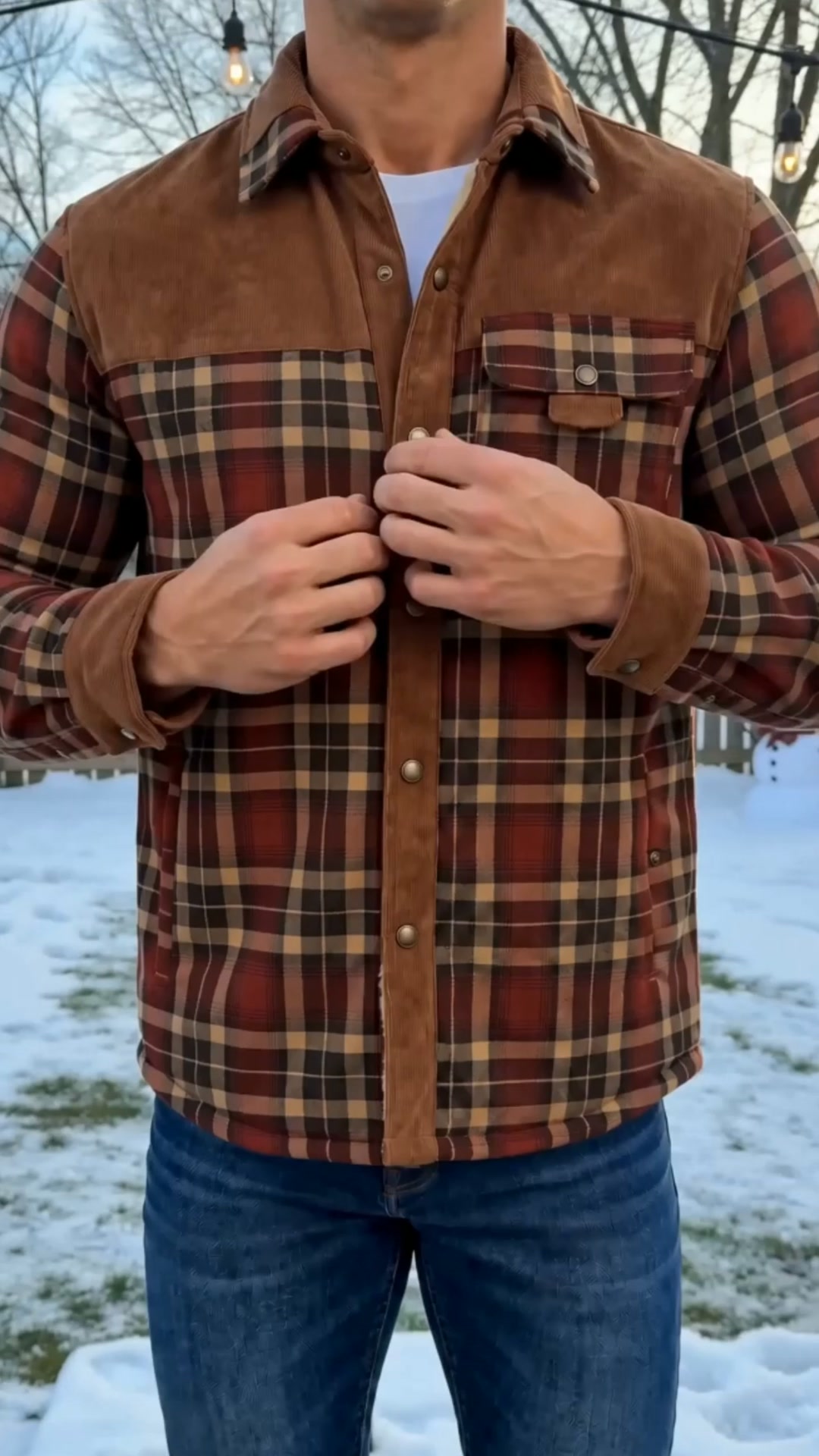 KZZ Men's Plaid Shirt Jacket