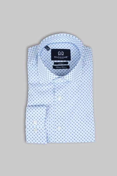 NAPOLEONE ΠΟΥΚΑΜΙΣΟ ΜΕ ΣΧΕΔΙΟ ΤΕΤΡΑΓΩΝΑΚΙ INTERFIT - WHITE BLUE