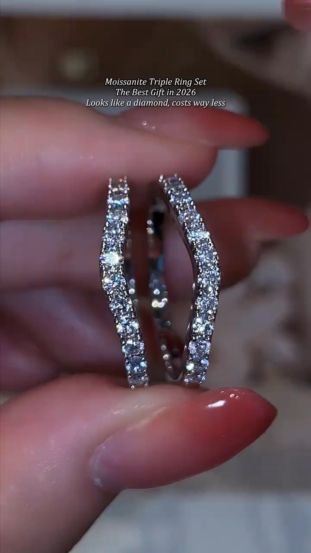 Round-cut gemstone promise ring three-piece set
