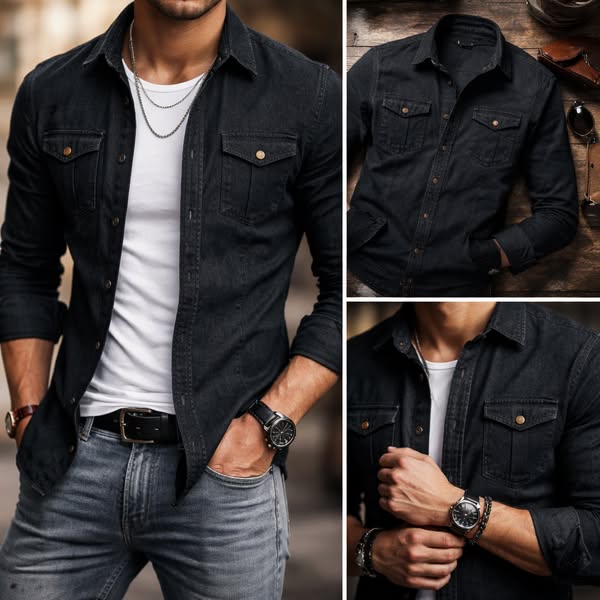 AdaptiveFit Cotton Denim Shirt: Tailored For Men