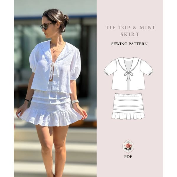 Sewing Pattern Mini Skirt Tie Front Shirt PDF Sewing Pattern