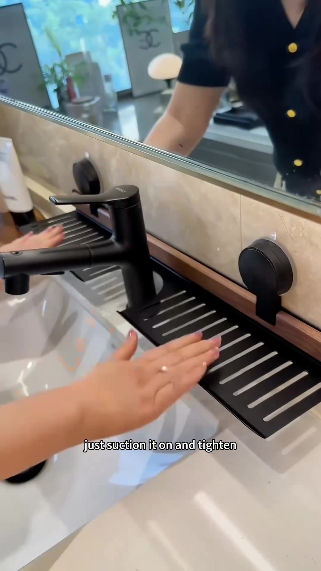 No-Drill Walnut Aluminum Faucet Rack