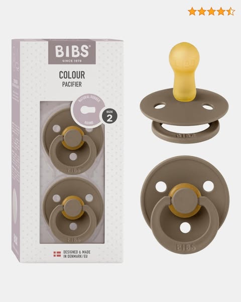 Tétine BIBS Colour. Lot de 2 sucettes. Sans bisphénol A, Téterelle ronde. Latex de caoutchouc naturel, Fabriqué au Danemark. Taille 2 (Lot d