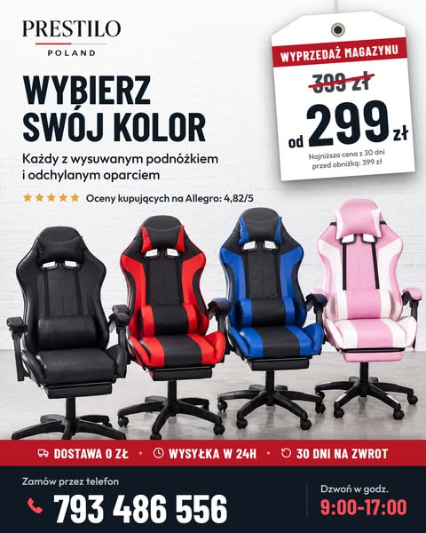 Fotel gamingowy w 4 kolorach | od 299 zł