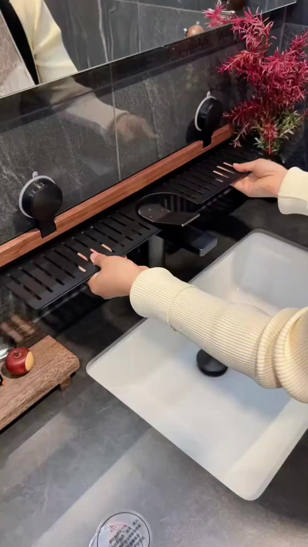No-Drill Walnut Aluminum Faucet Rack