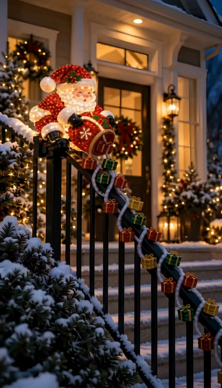 Leuchtender Weihnachtsmann mit Geschenk-Lichterkaskade