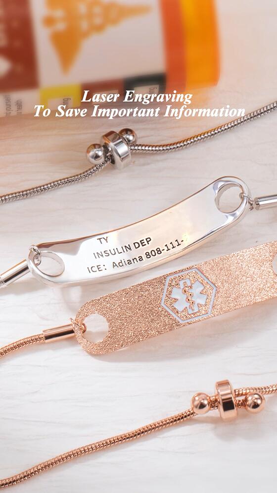 Personalized Medical ID Adjustable Bracelet Engraved with Name Emergency Survival Wristband for Women Men