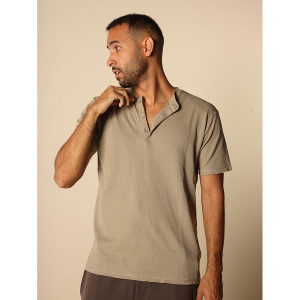 MAGICBEE COUTURE KNITTED TEE WITH BUTTONS - SAND