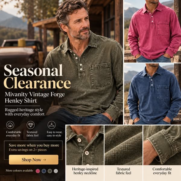 MIVANITY Vintage Forge Henley Shirt Rugged Heritage Style With Everyday Comfort