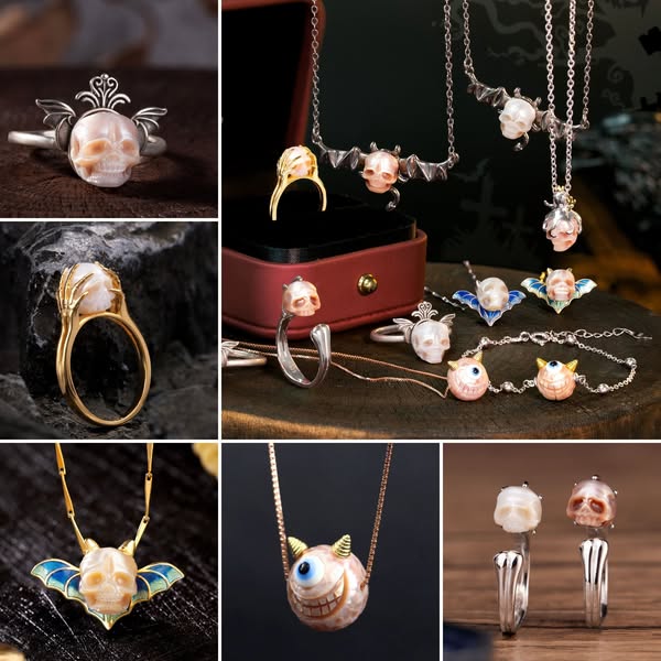 Carved Pearl Skull Jewelry
