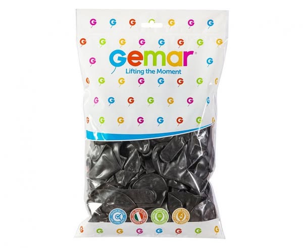 Balony Lateksowe Metaliczne Czarne Gemar 12" - 30 cm /100 szt.