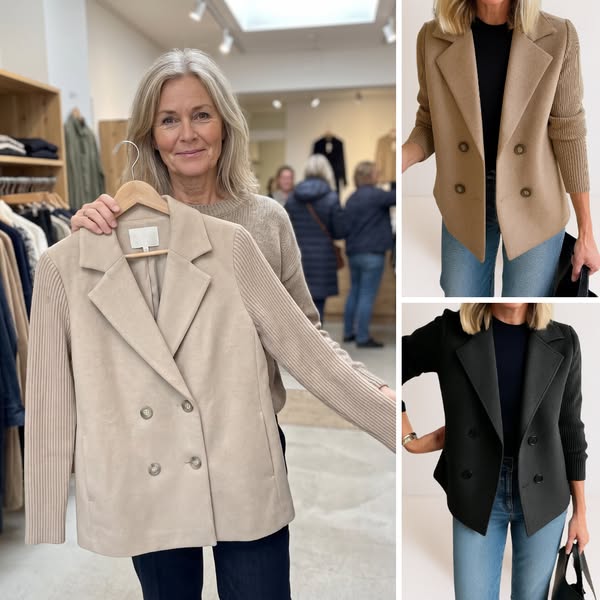 Eva™ | Sweater Blazer med Strikkede Ærmer