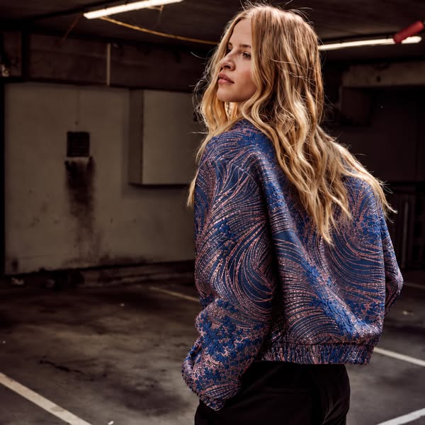 Glanzend jacquard in blauw & roze
