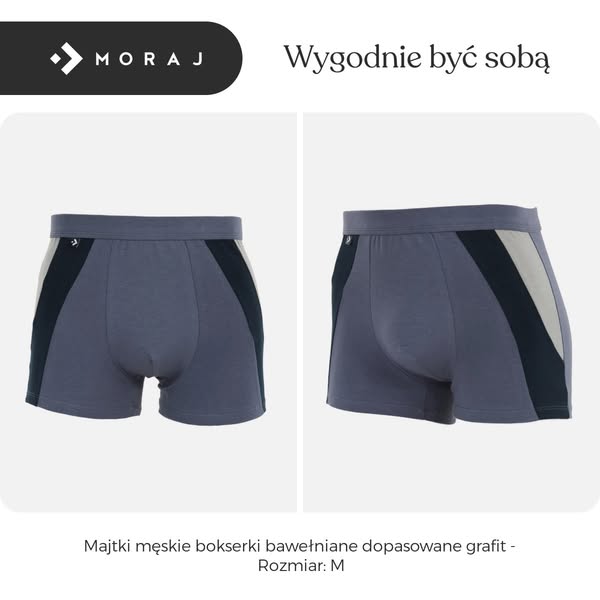Majtki męskie bokserki bawełniane dopasowane grafit - Rozmiar: M