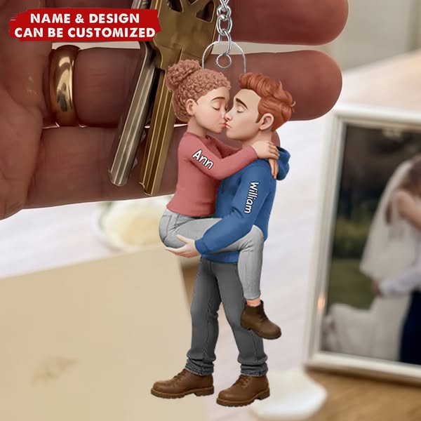Personalized Romantic Kissing Couple Acrylic Keychain -Anniversary Wedding Gifts For Husband And Wife - Love In Every Piece