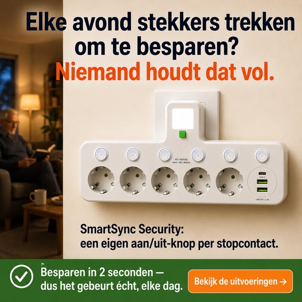 PlugMaster Connect – Stekkerdoos met USB & USB-C + Nachtlampje
