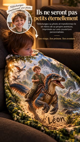 Le plaid Dino personnalisé avec son prénom et son visage