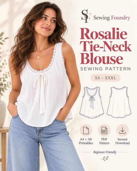 Rosalie Tie Neck Blouse Sewing Pattern