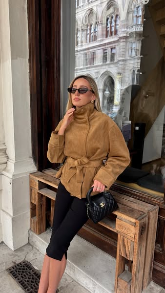 Banbury High-Neck Belted Suede Jacket