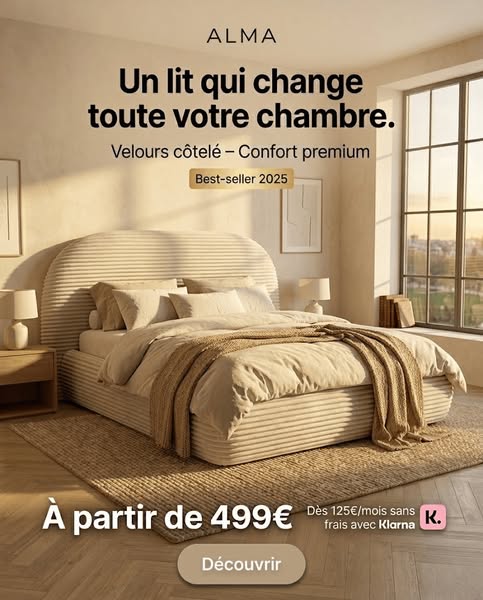 Lit coffre ALMA en velours côtelé grande épaisseur – Lit design arrondi avec rangement intégré – 160x200 ou 180x200