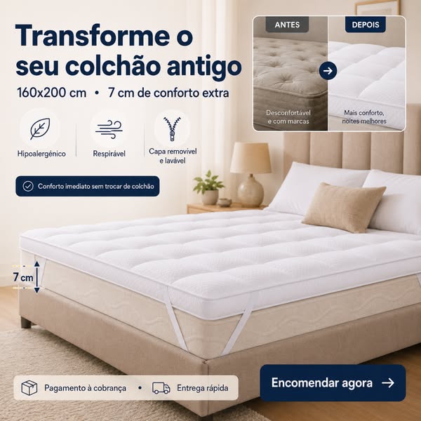 7 cm de conforto extra para a sua cama