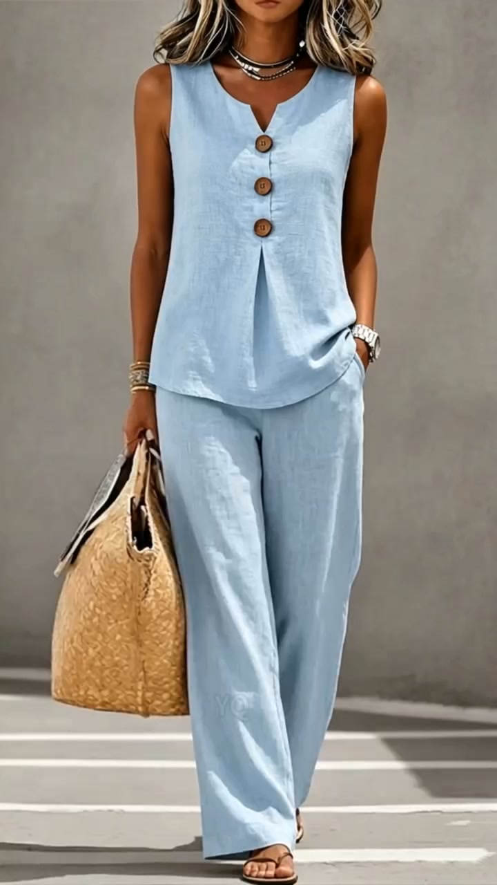 LAST DAY SALE 60% OFF50K+ SOLDWomen's Sleeveless Button Top and Loose Pants Set