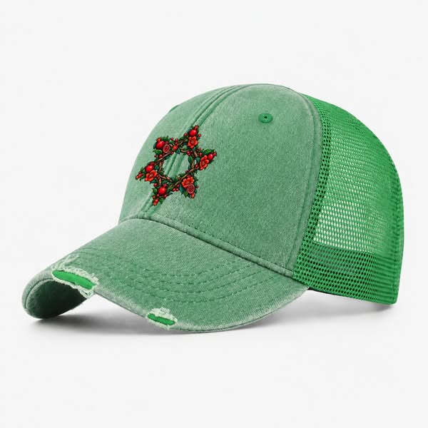 Star Of David Floral Bloom Trucker Hat | Pandaize