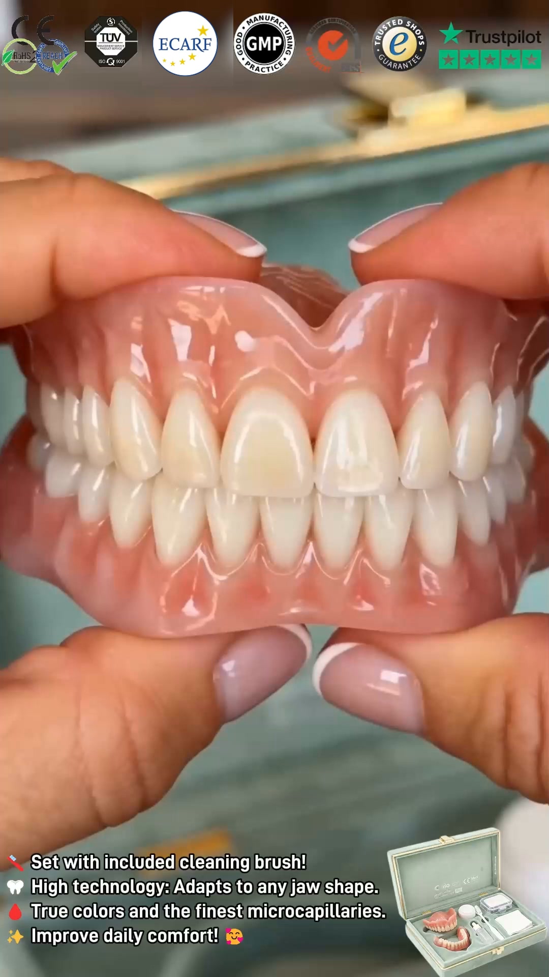Auto-moulds in warm water so you can eat and drink anything