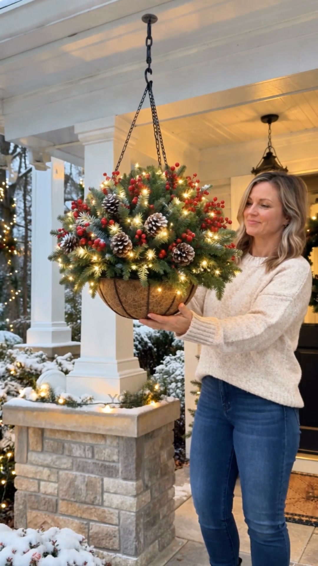 Pre-Lit Christmas Hanging Basket