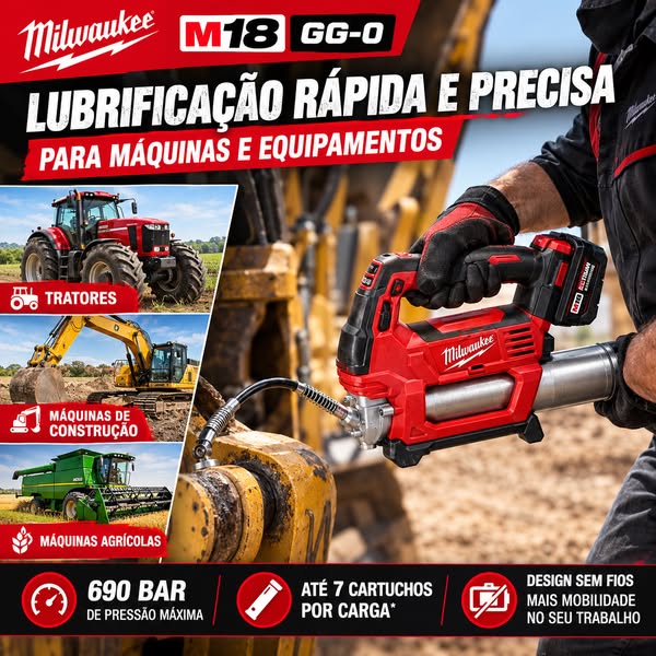 Milwaukee M18GG – Lubrificação Profissional, Mais Rápida e Sem Esforço!
