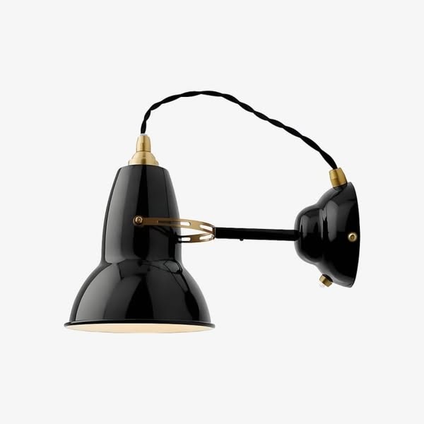Anglepoise original 1227 vintage inspired wall sconce - metal bedside reading light fixture t580 set of 2 black with brass 5.5″ / 14 cm