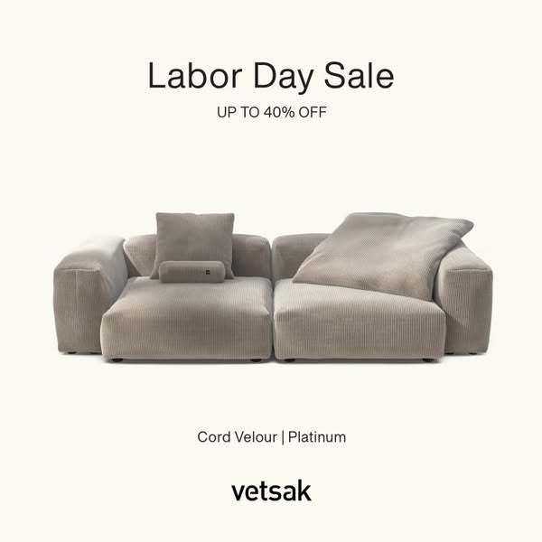 vetsak | Sofa Set 02 Large - Cord Velour - Platinum | Modular Sofa | 3.5 Seater | Big Sofa