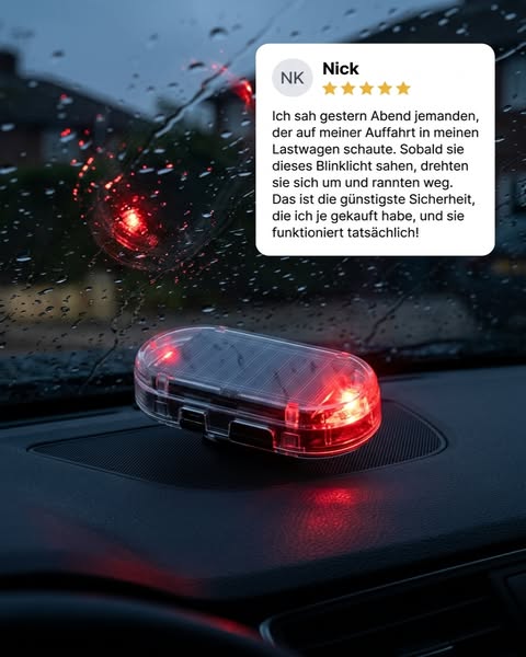 Solarbetriebene LED-Attrappe einer Autoalarmanlage mit Bewegungssensor