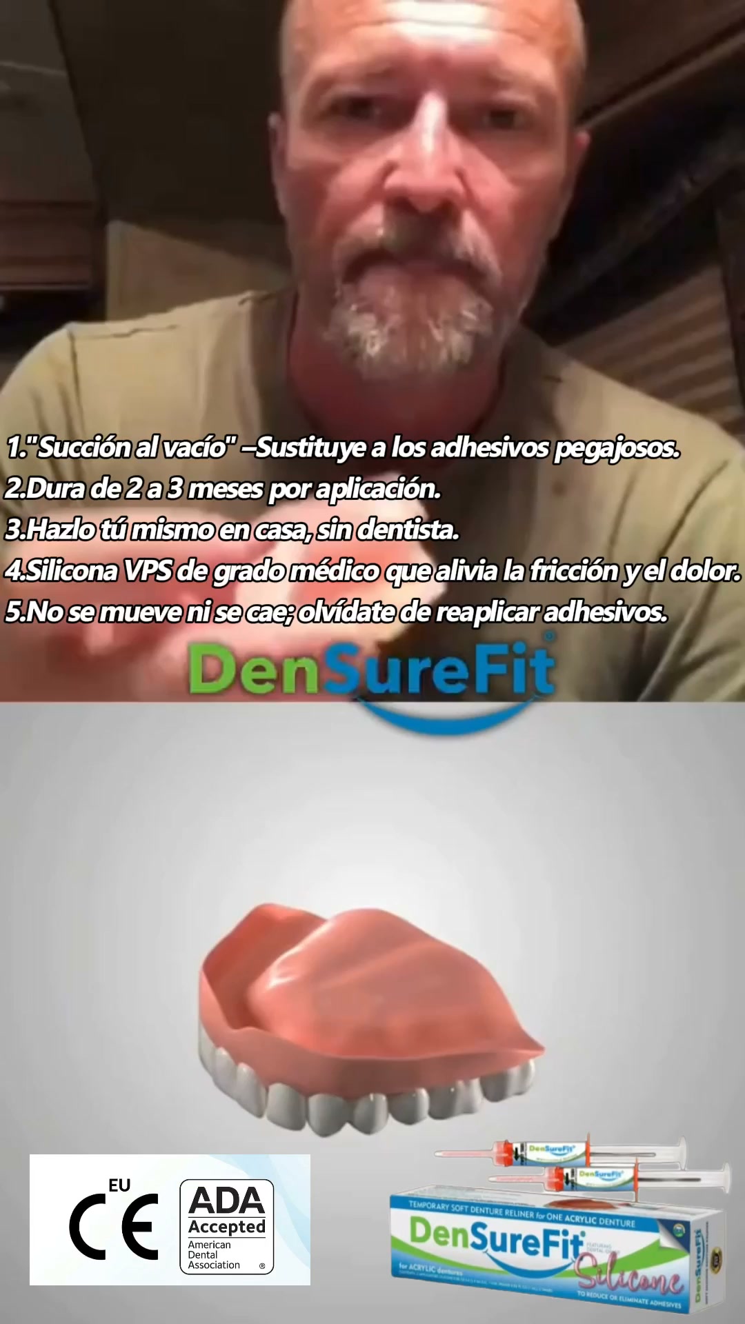 "¿Harto de que la dentadura postiza se mueva y te irrite las encías?"