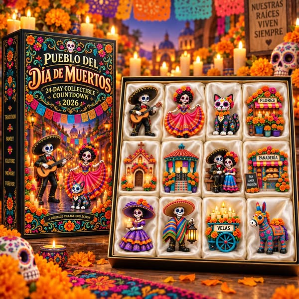 Pueblo del Día de Muertos 2026 – 24-Day Day of the Dead Collectible Countdown Calendar with 24 Unique Miniatures - BUY 1