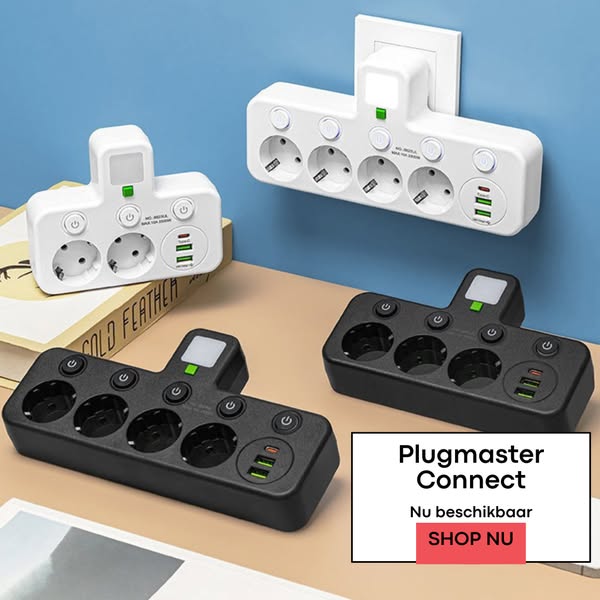 PlugMaster Connect – Stekkerdoos met USB & USB-C + Nachtlampje