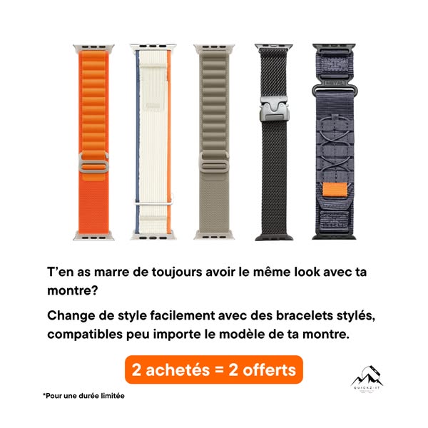 RUPTURE IMMINENTE ! 2+2 bracelets offerts Ajoutez-les vite à votre panier Livraison en 48H !