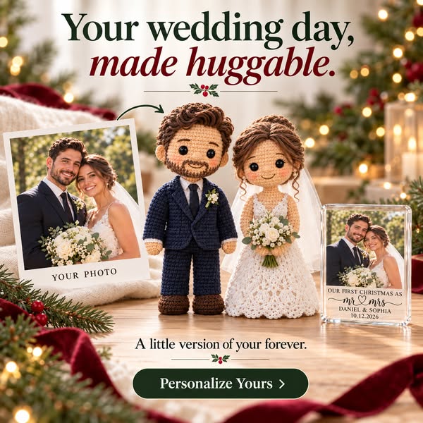 Personalized Couple Crochet Dolls With Acrylic Photo Frame