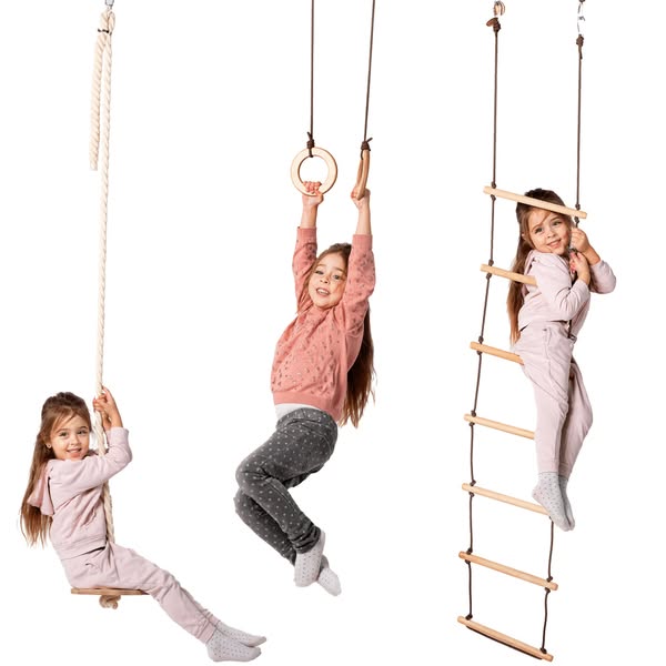 3in1 Swing & Climbing Set: Rope Ladder, Gym Rings & Disc Swing