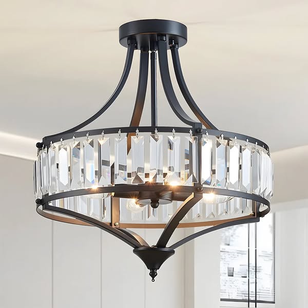 Modern Iron Crystal Large Ceiling Lights for Entryway Dining Room