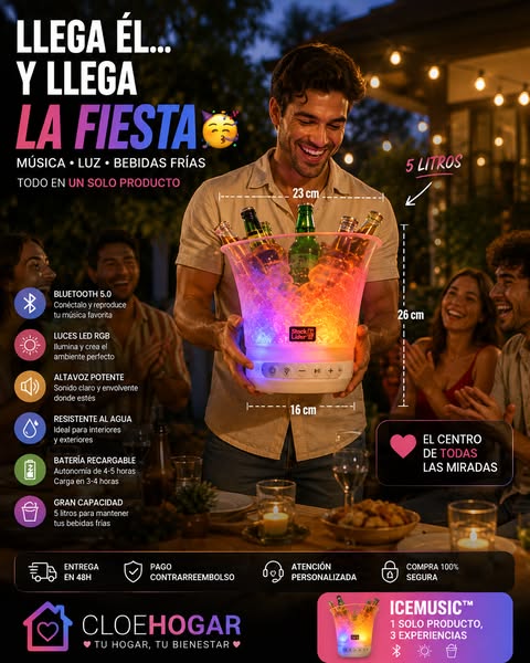 MÚSICA, LUZ Y BEBIDAS FRÍAS EN UN SOLO DISPOSITIVO