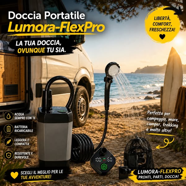 LUMORA-FLEXPRO | Doccia Portatile con Riscaldamento Istantaneo