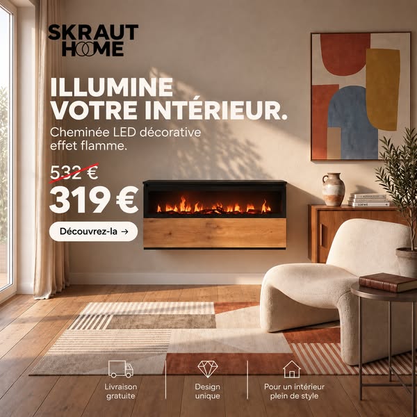 Meuble TV avec cheminée -40 % | Expédition sous 48–72 h