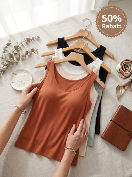 Damen Top Mit Eingebautem BH Ärmellos Lässig Basic Rundhals Regulär
