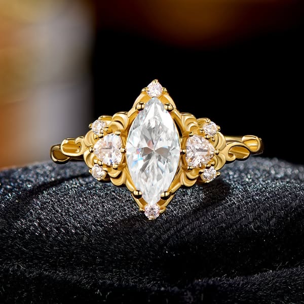Eternal Prism Axis Marquise Cut Moissanite Yellow Gold Nocturne Axis Geometric Statement Engagement Ring