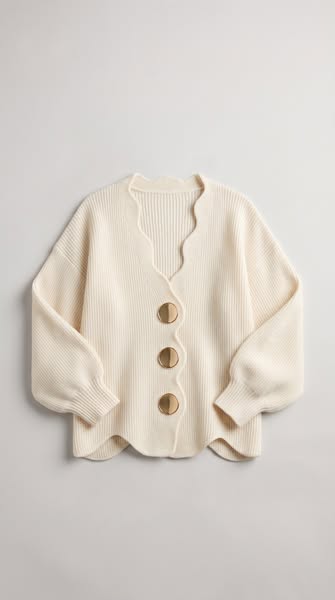 Cardigan Oversize con Bottoni e Bordo Smerlato - 44,99€