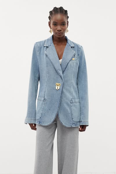 Ernestas Lapel Denim Blazer