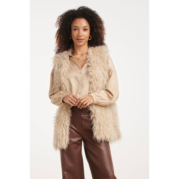 Luxe Faux Fur Gilet Met Lange Lengte | Sand