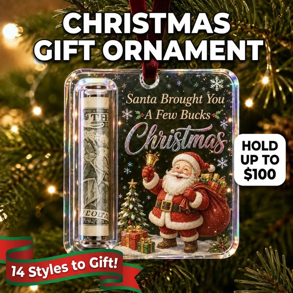 Christmas Cash Gift Ornament — Turn "Just Money" into a Tree-Top Surprise | Clear Acrylic Money Holder with Rolled-Bill Tube, Gingerbread